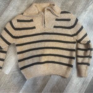 Zara 1/4-zip size 13/14 sweater, tan with thin black stripe
